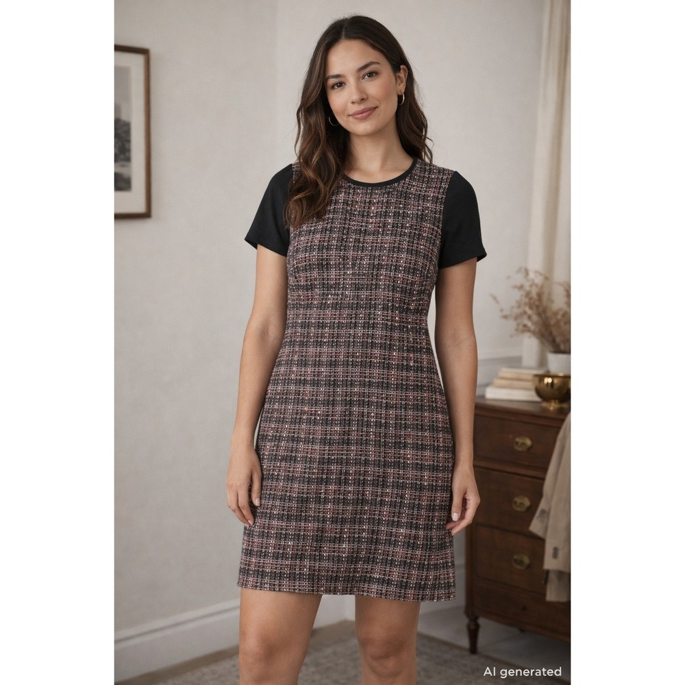 Banana Republic Womens‎ Dress Size 8 Black Plaid Tweed Mini Office Chic Parisian